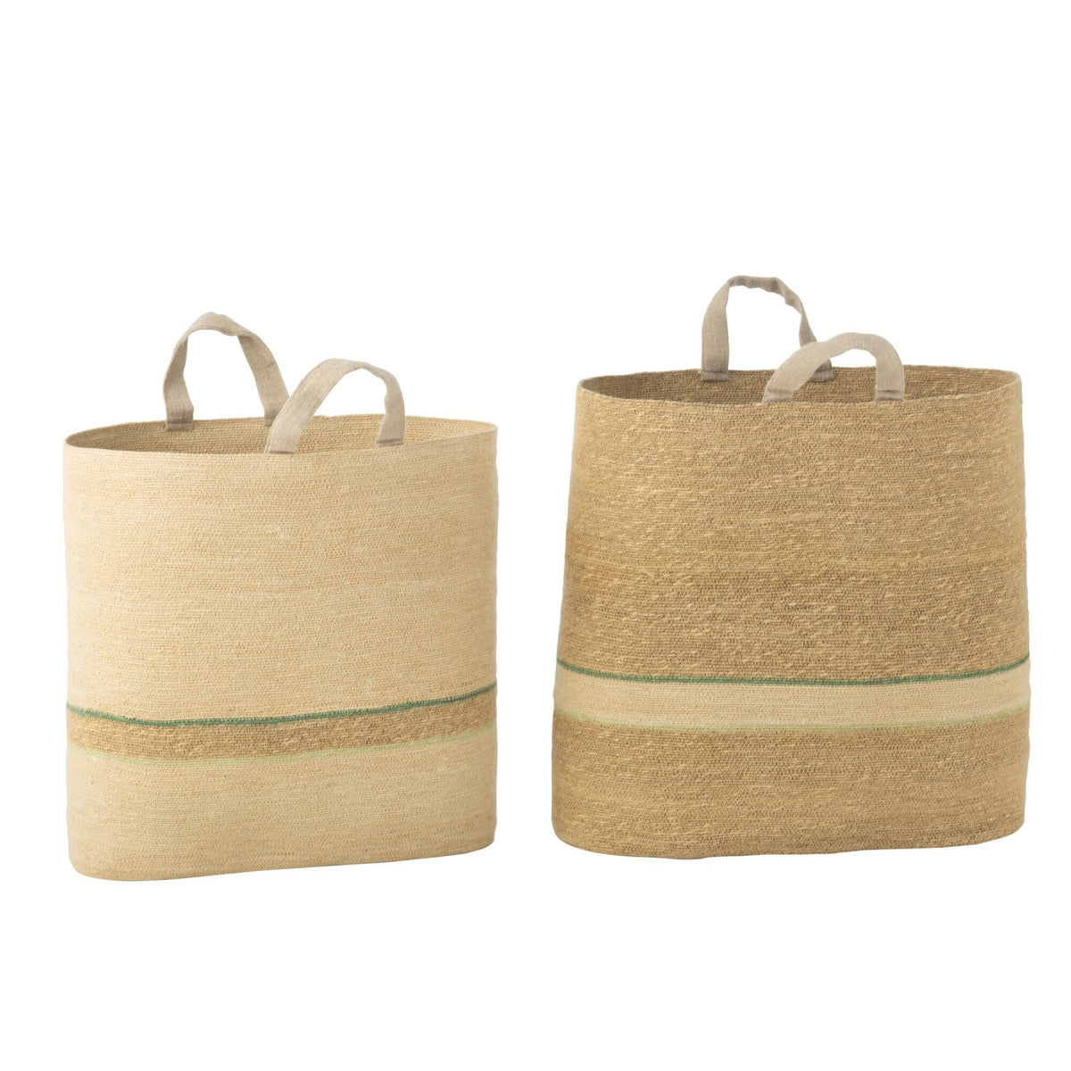 Set di 2 cesti a righe + manico Naturale/Verde J-Line