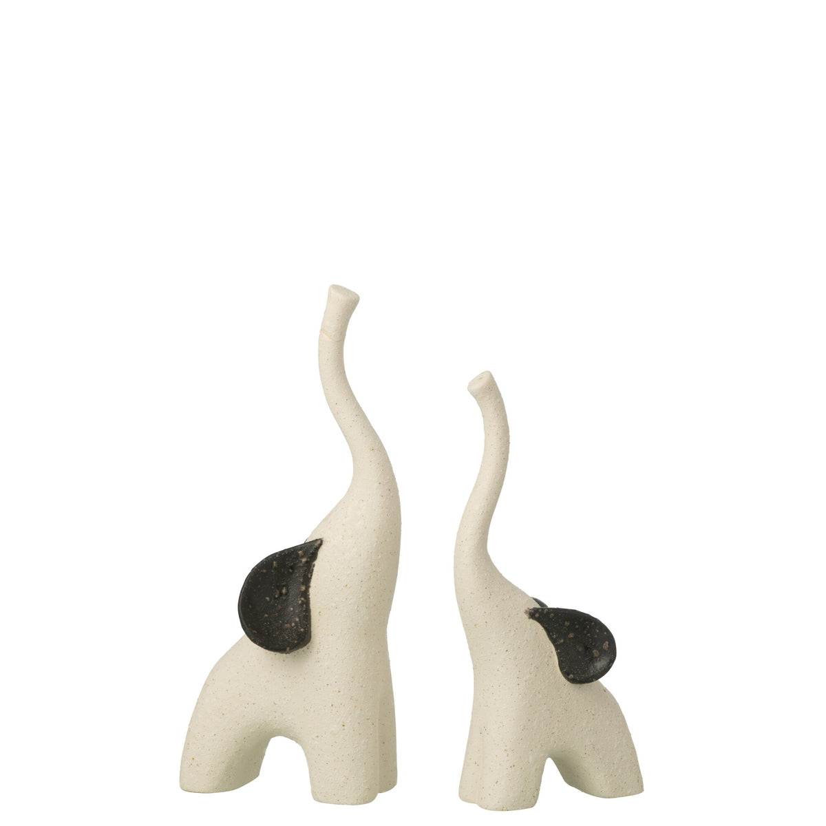 Set di 2 Elefanti Moderni in Gres Bianco Sporco/Nero J-Line