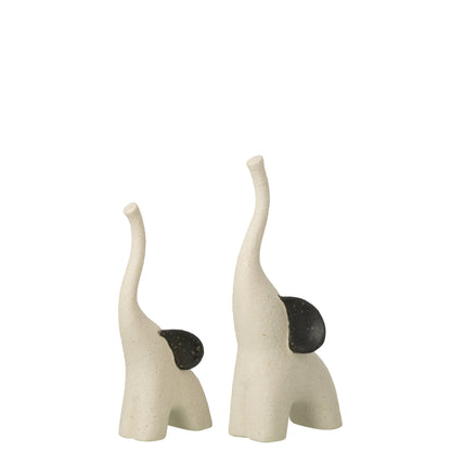 Set di 2 Elefanti Moderni in Gres Bianco Sporco/Nero J-Line