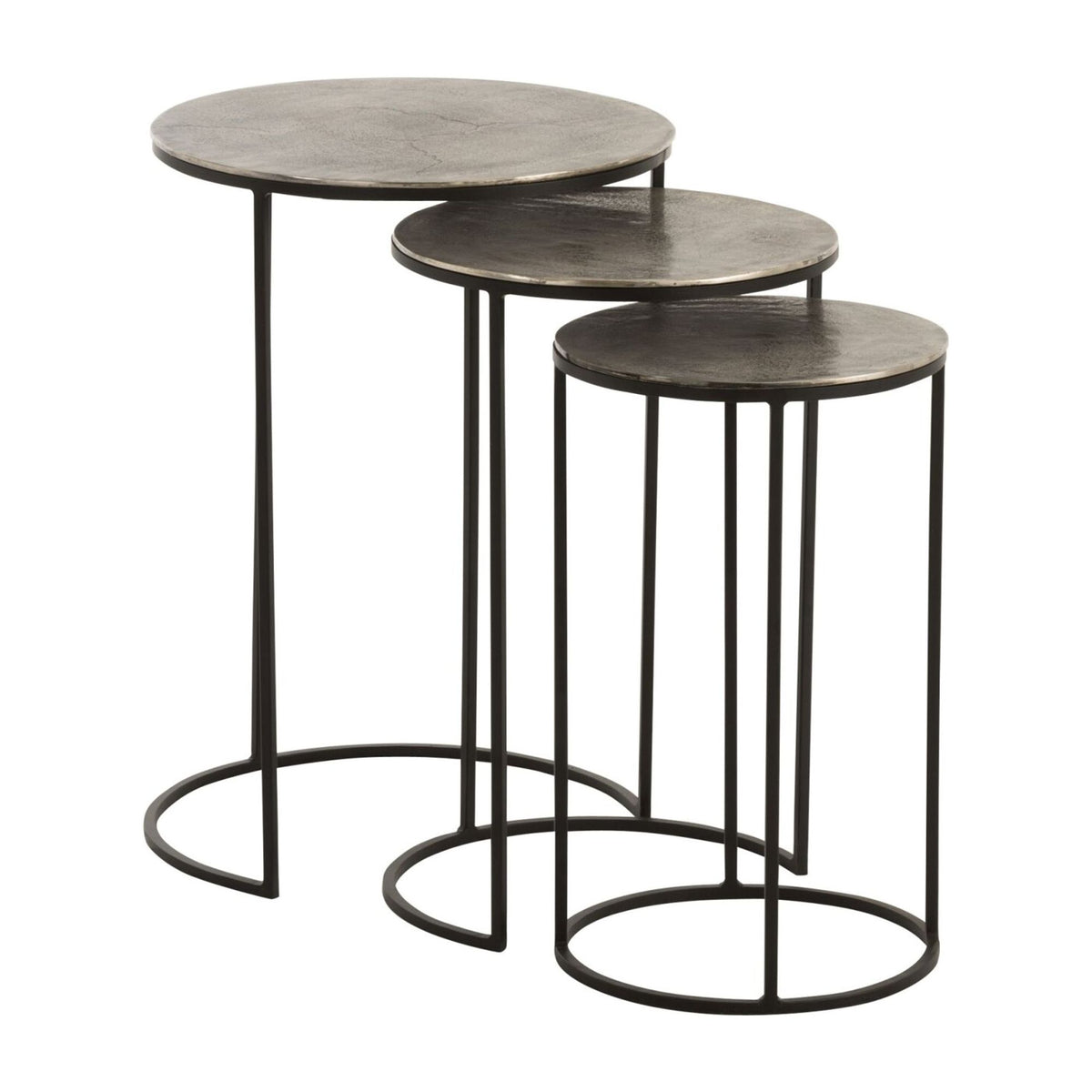 Set di 3 tavolini rotondi in alluminio nero/grigio J-Line