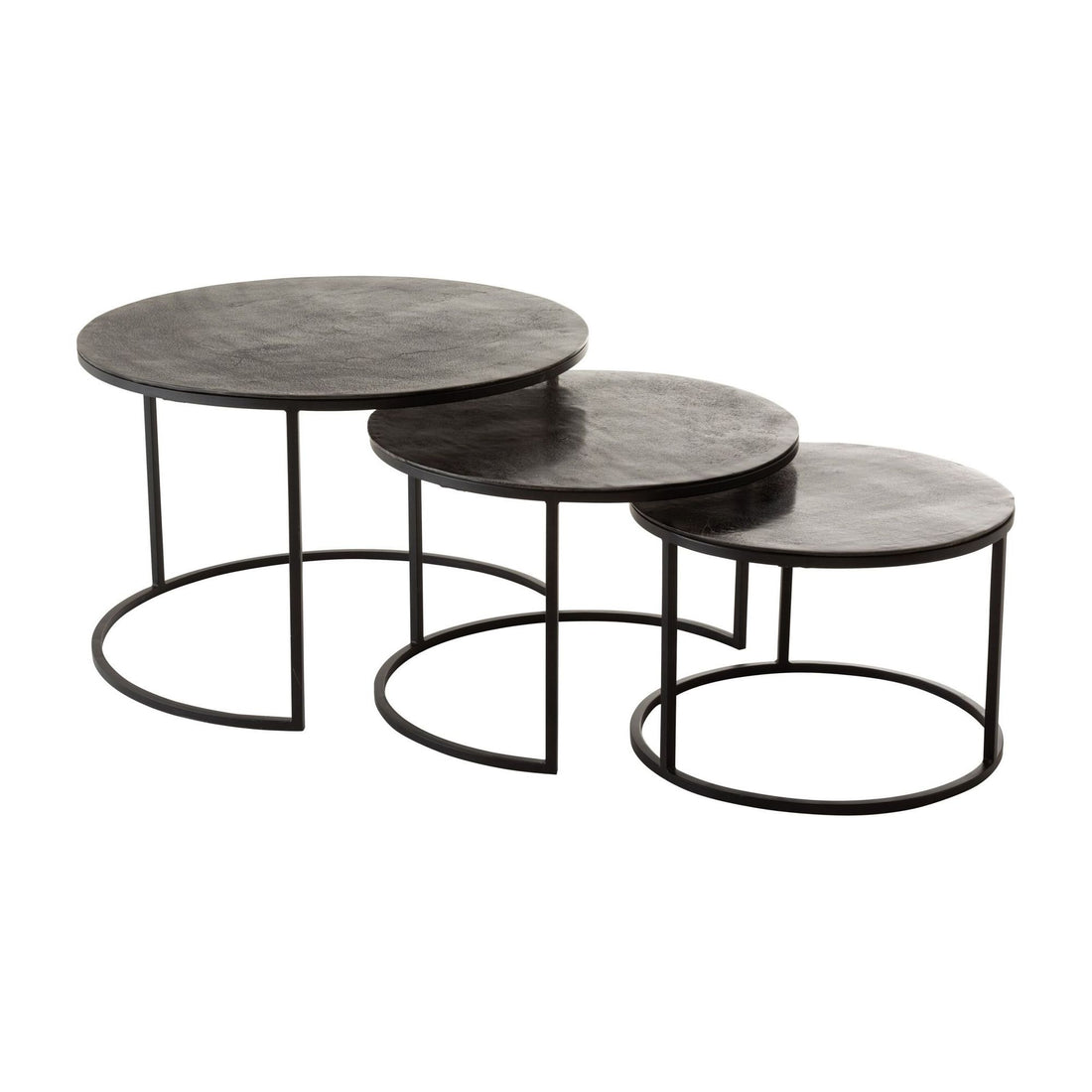 Set di 3 tavolini rotondi in alluminio ossidato/ferro nero anticato J-Line
