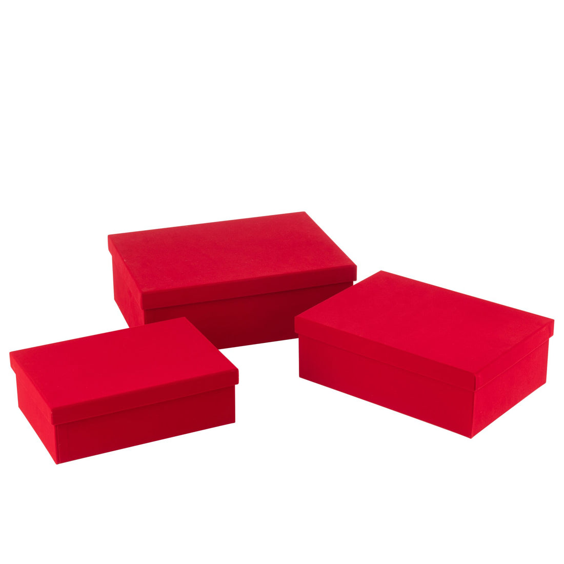 Set di 3 scatole rettangolari in carta velour rossa J-Line