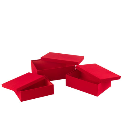 Set di 3 scatole rettangolari in carta velour rossa J-Line
