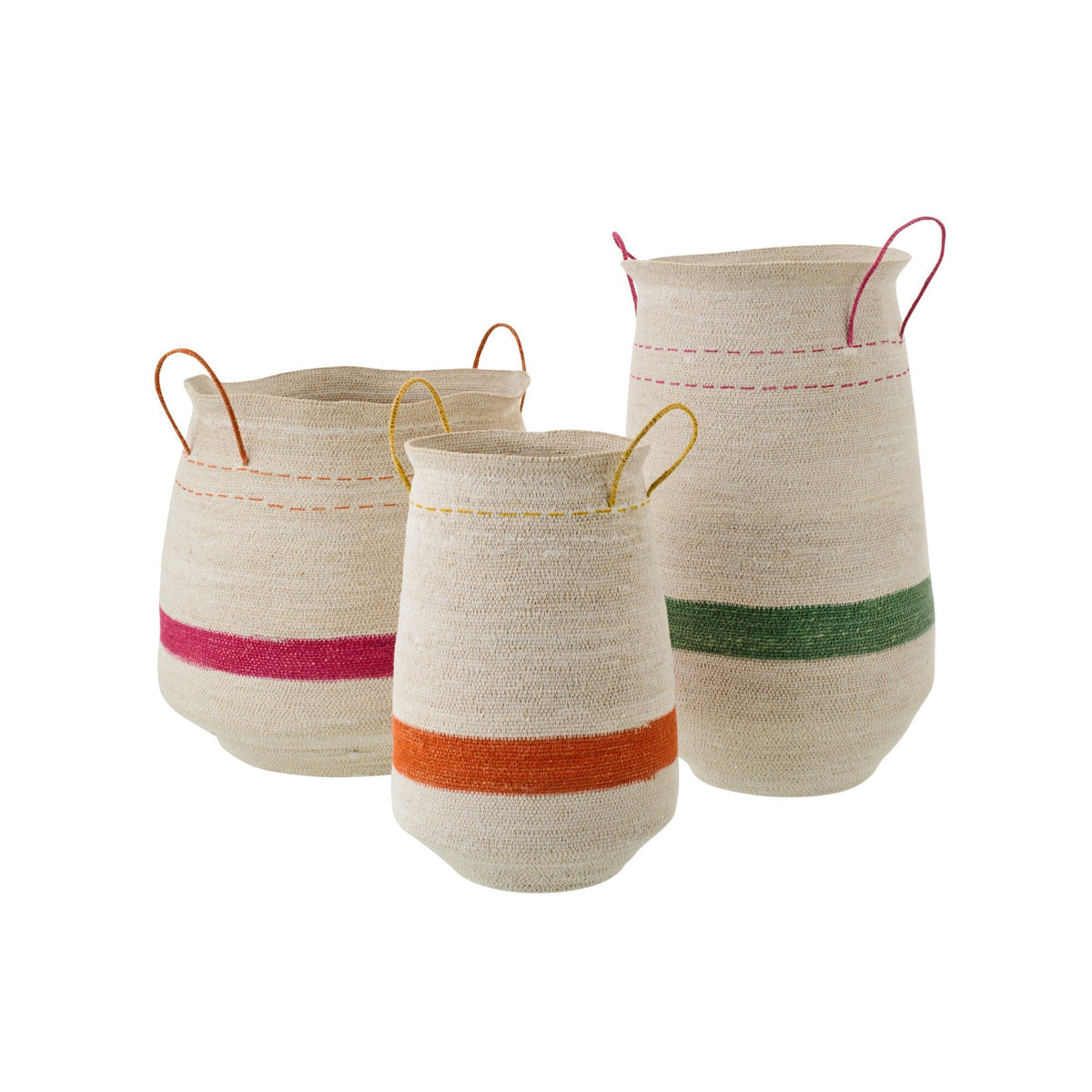 Set di 3 cesti con manico a righe in erba marina multicolore J-Line