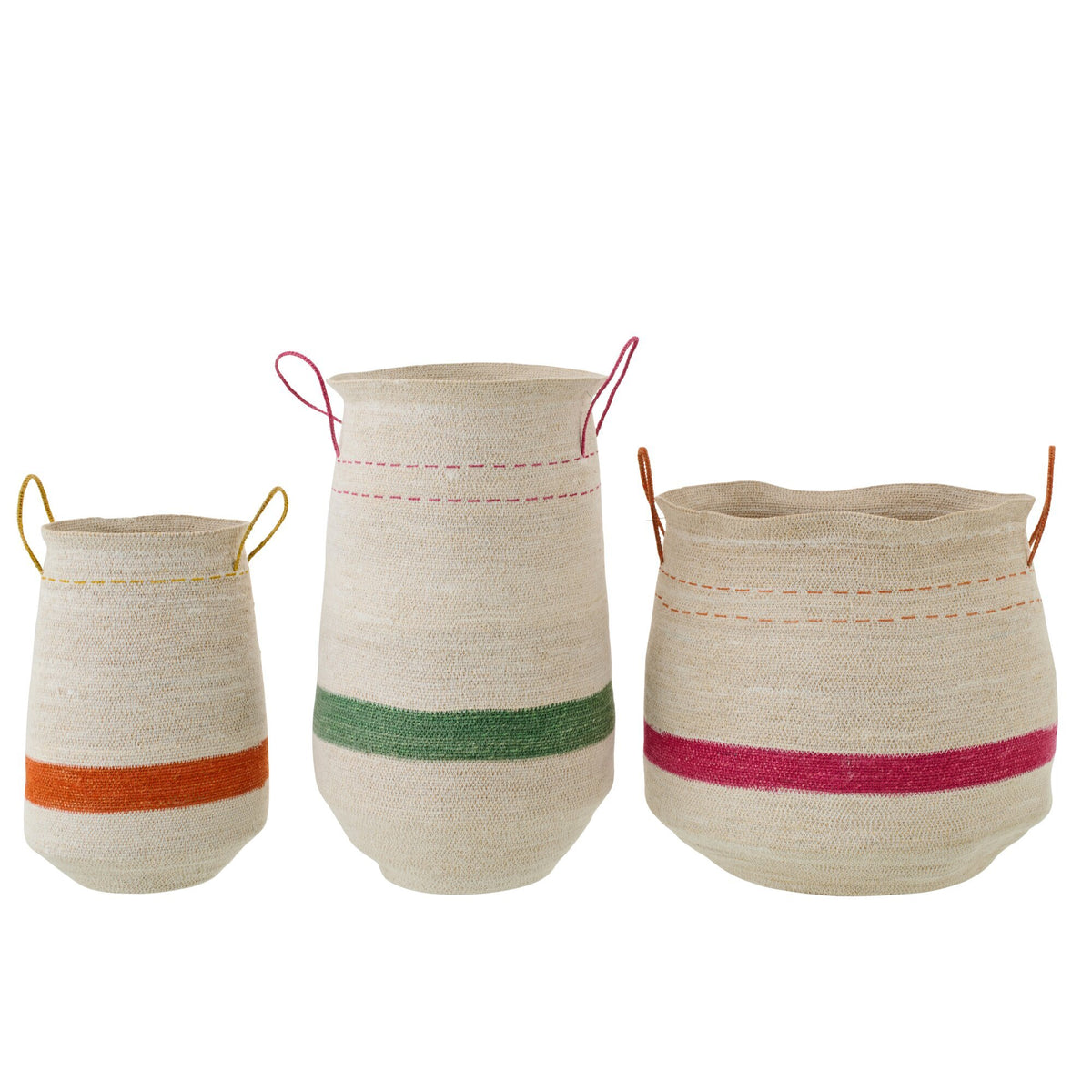 Set di 3 cesti con manico a righe in erba marina multicolore J-Line