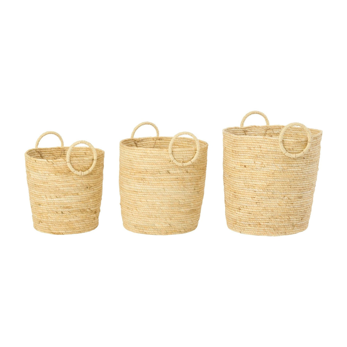 Set di 3 cesti rotondi con manico color mais naturale J-Line