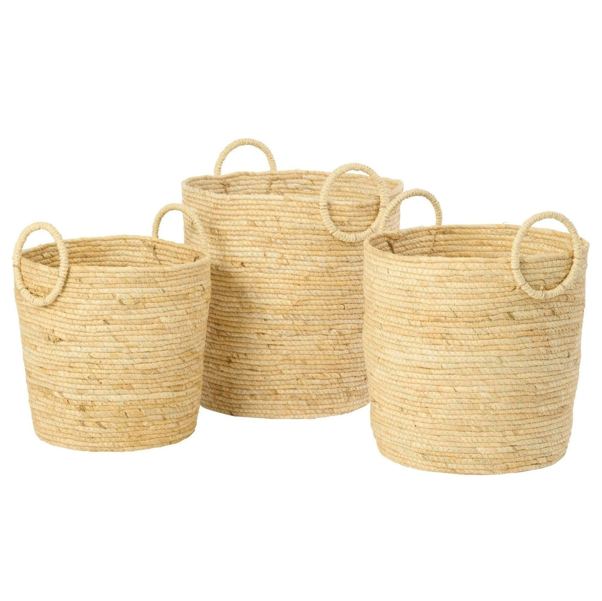 Set di 3 cesti rotondi con manico color mais naturale J-Line