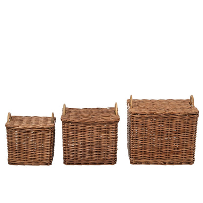 Set di 3 cesti con manici in paglia naturale/marrone ruggine J-Line