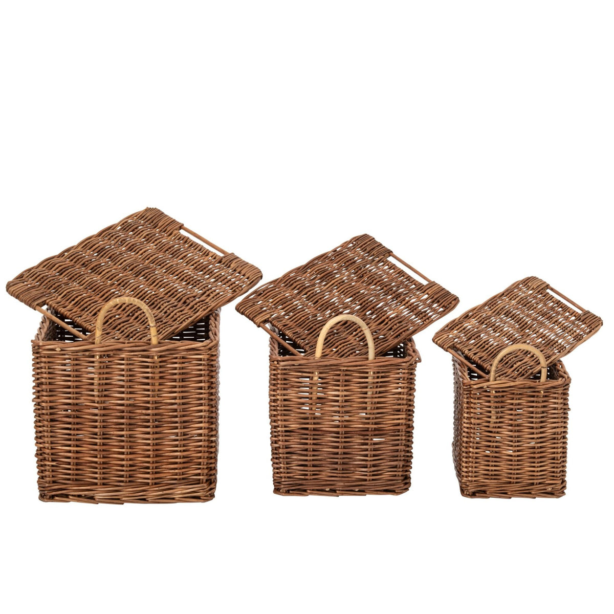 Set di 3 cesti con manici in paglia naturale/marrone ruggine J-Line
