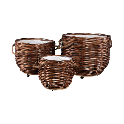 Set di 3 cesti Darrett Willow marroni con ruote PTMD
