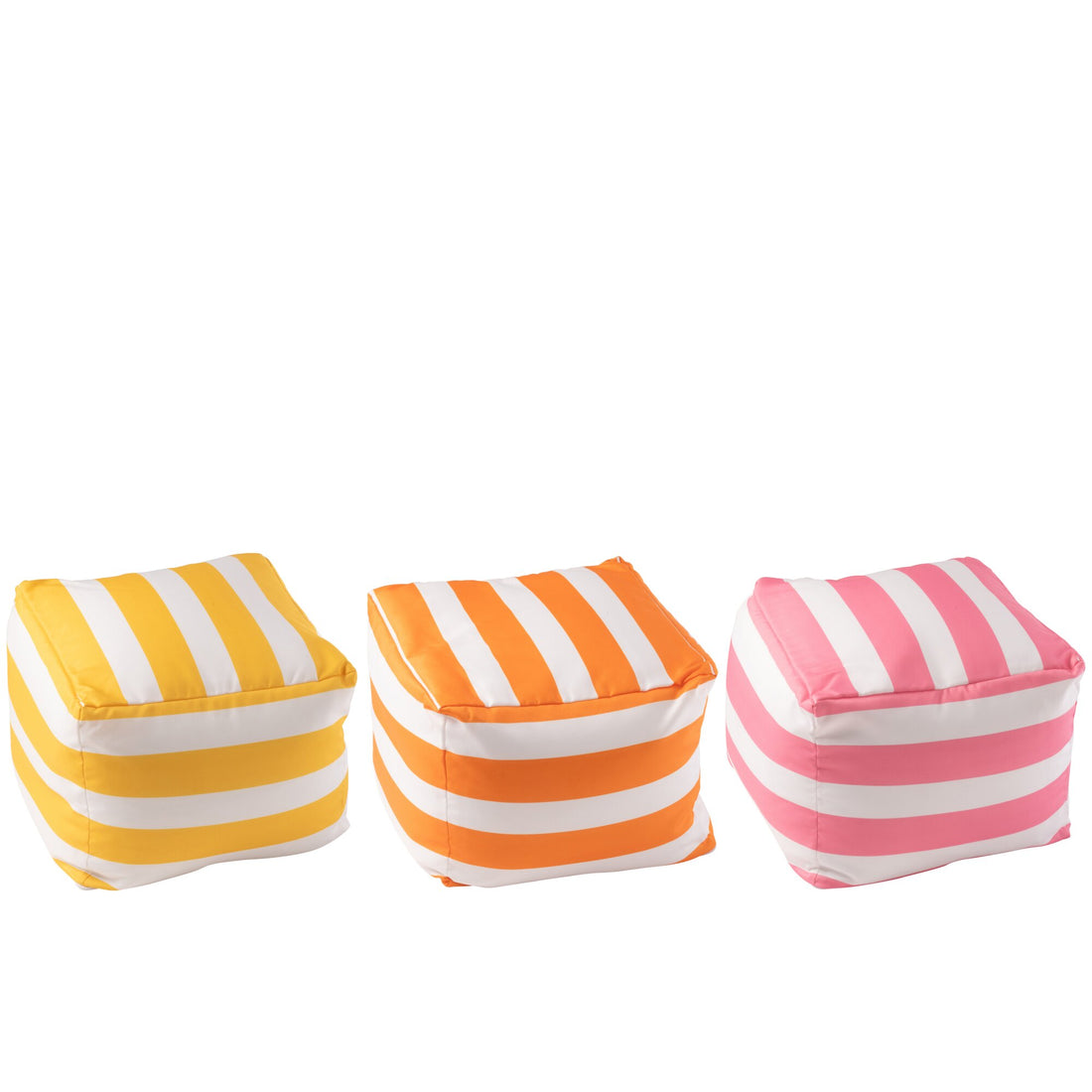 Set di 3 pouf in poliestere a righe multicolore J-Line