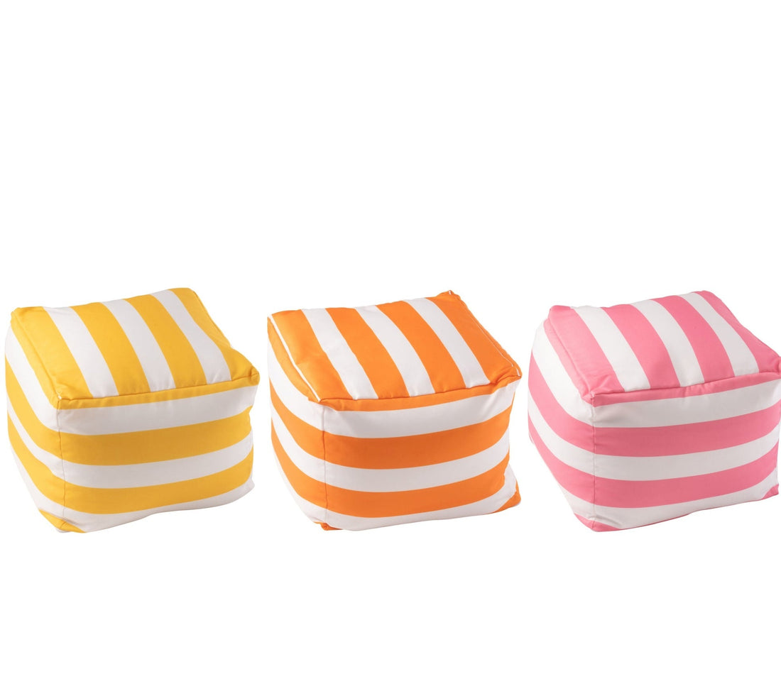 Set di 3 pouf in poliestere a righe multicolore J-Line