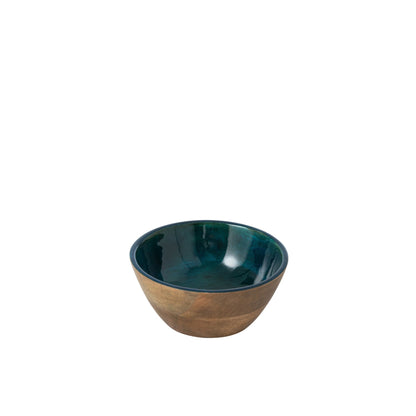 Schaal Mangohout Petrol/Naturel Small uit de set van J-Line, mangohouten schaal van 18 cm