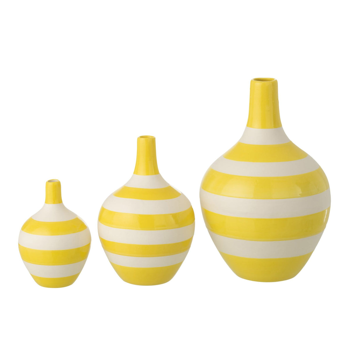 Set di 3 Vasi in Porcellana Rigati Bianchi/Gialli J-Line
