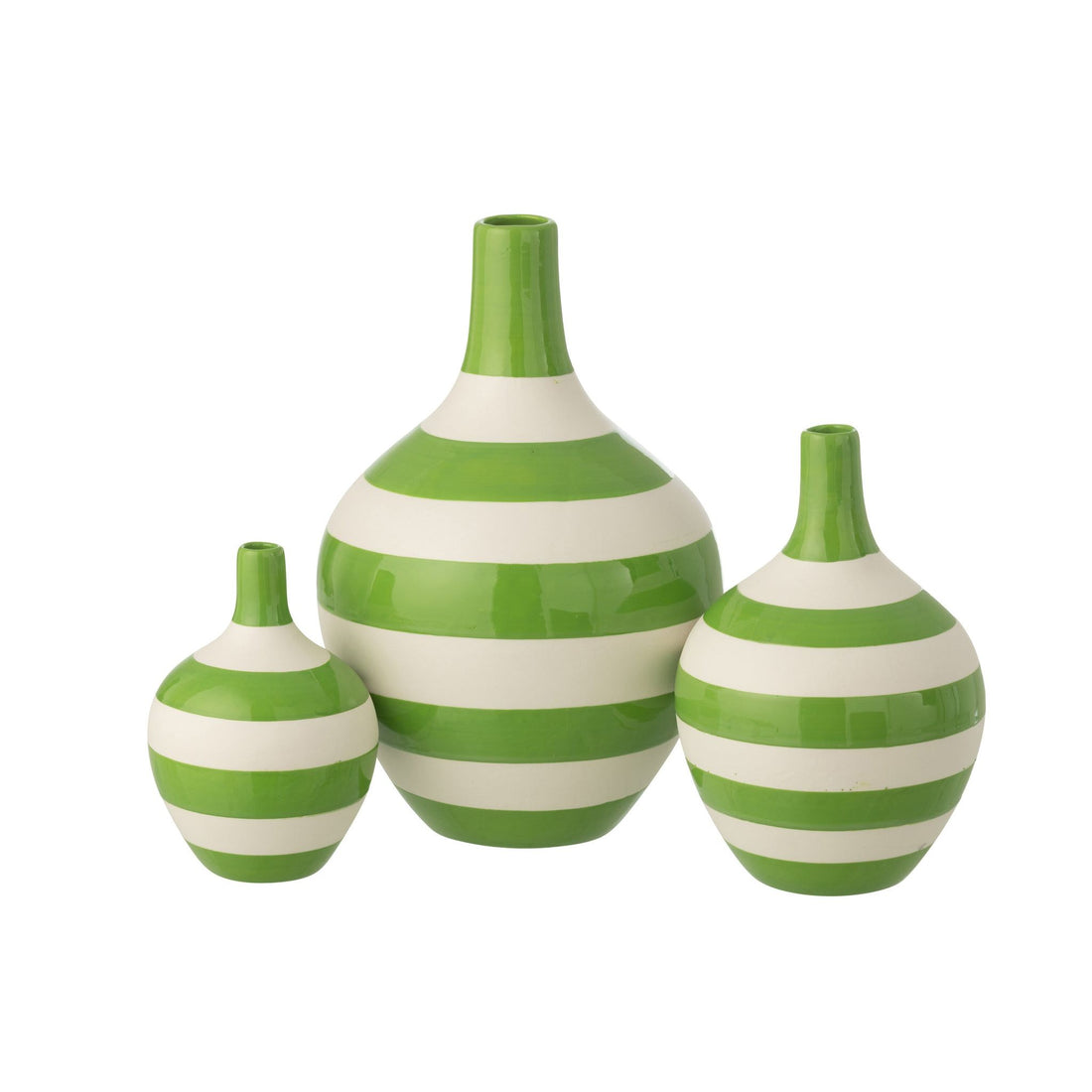 Set di 3 vasi in porcellana a righe bianchi/verdi J-Line
