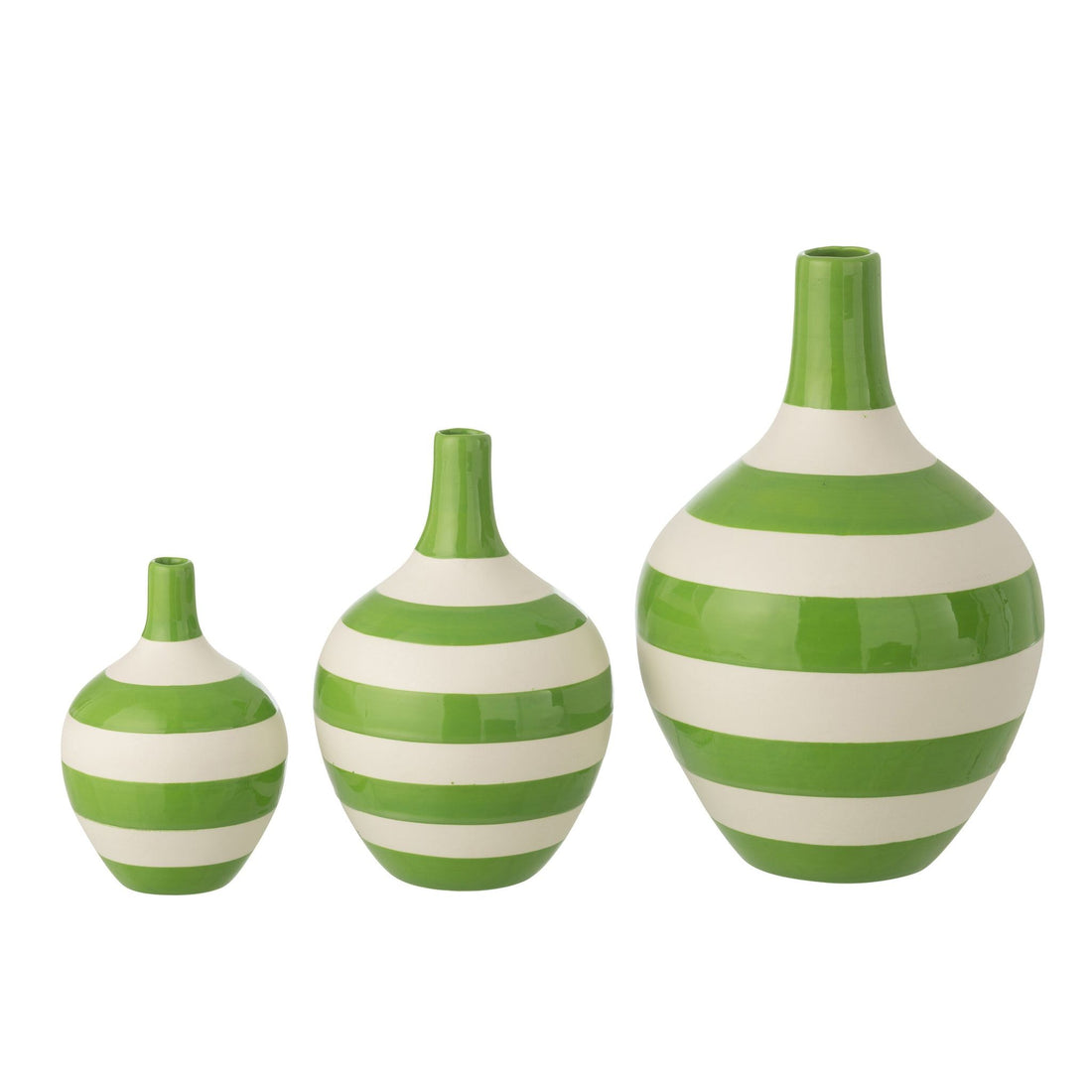 Set di 3 vasi in porcellana a righe bianchi/verdi J-Line