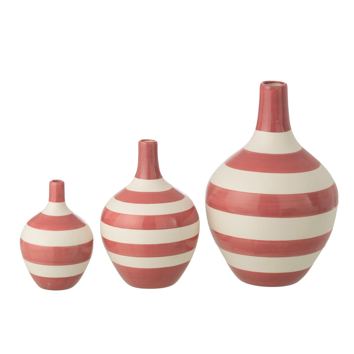 Set di 3 vasi in porcellana a righe bianche/rosa J-Line