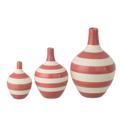 Set di 3 vasi in porcellana a righe bianche/rosa J-Line