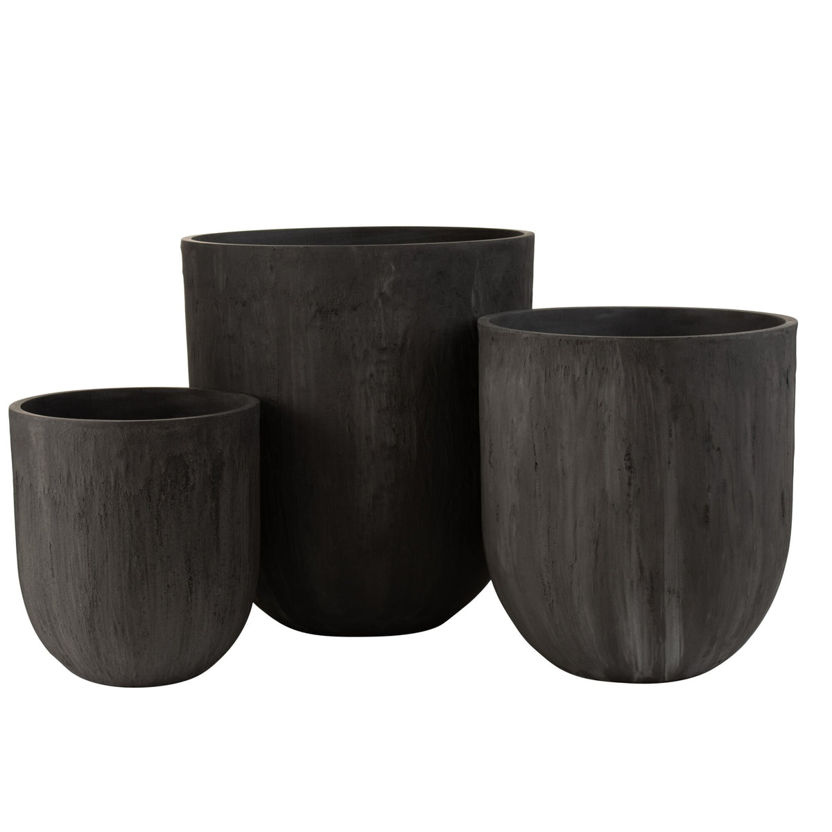 Set di 3 Vasi Rotondi in Ceramica Alti Neri J-Line