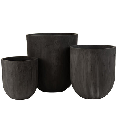 Set di 3 Vasi Rotondi in Ceramica Alti Neri J-Line