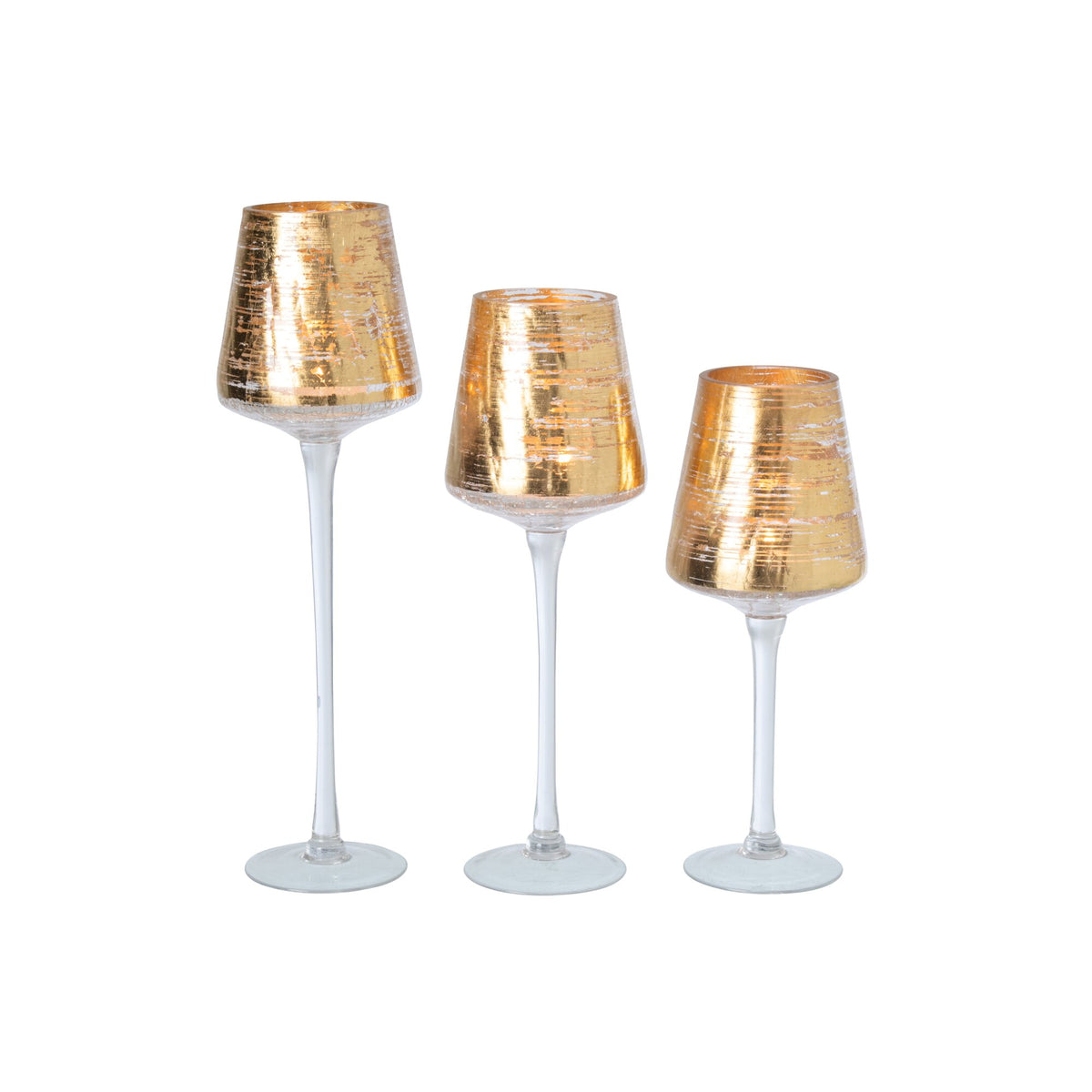 Set di 3 portalumini con base in vetro dorato J-Line
