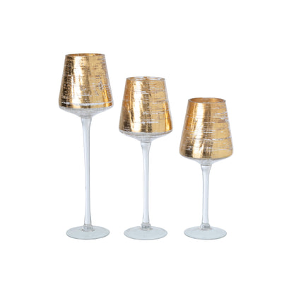 Set di 3 portalumini con base in vetro dorato J-Line