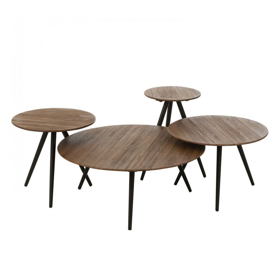 Set van 4 Bijzettafel Rond Gerecycleerd Teak Naturel J-Line