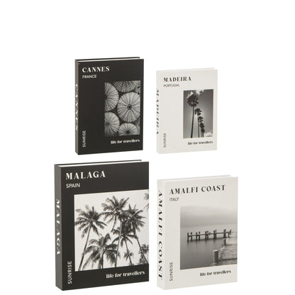 Set di 4 scatole portaoggetti per libri e carta, bianco/nero, J-Line