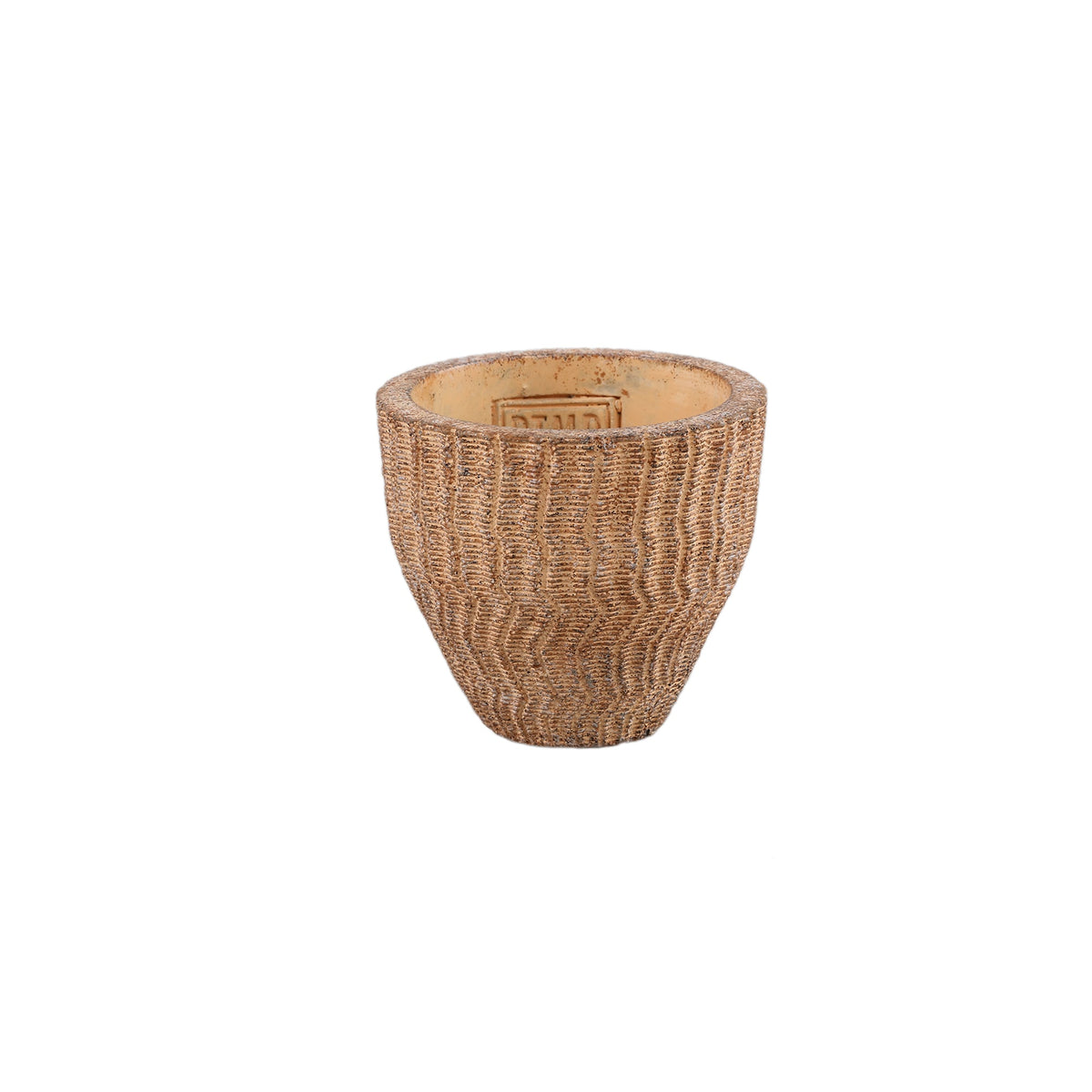 Mini Zanaya potje XS van PTMD, lichtbruin cement met ribbelstructuur