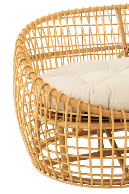 Sofa Lise + Kussen 2 Personen Rotan/Textiel Naturel/Wit J-Line - Bankstel - J-Line - livinglovely.nl