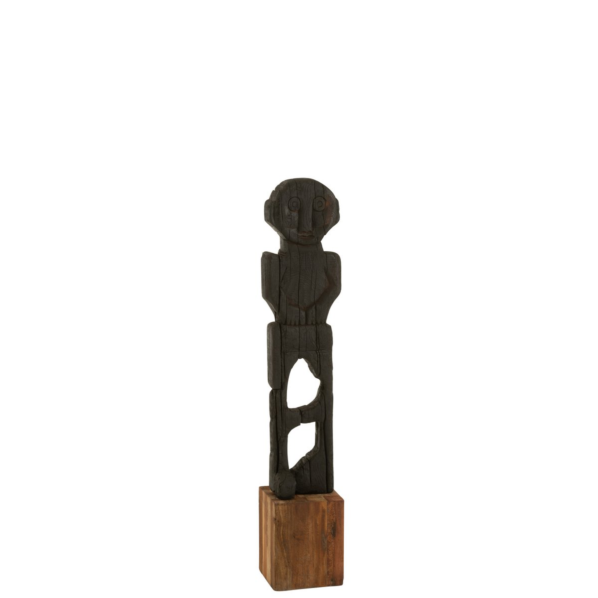 Statue Mara Gerecycleerd Hout Zwart/Naturel - Beeld - J-Line - livinglovely.nl