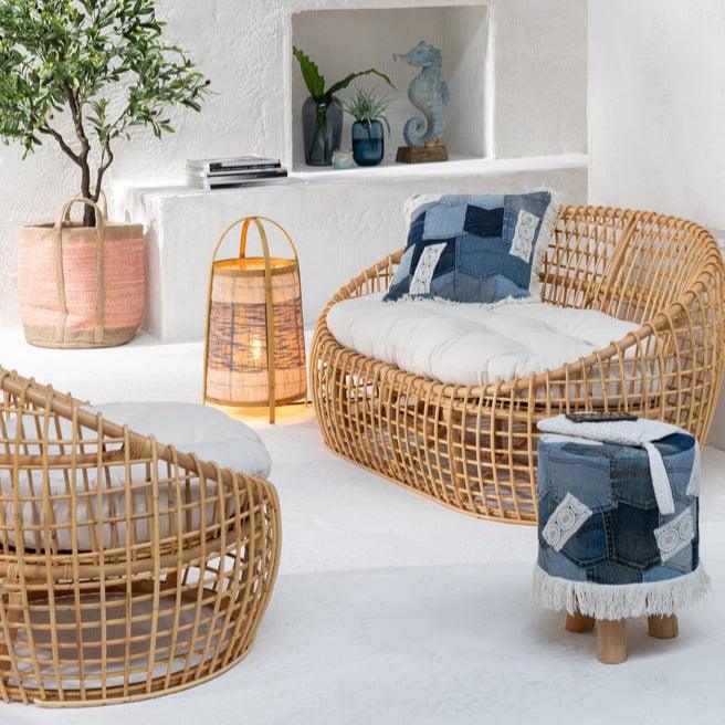 Stoel Lise + Kussen 1 Persoon Rotan/Textiel Naturel/Wit J-Line