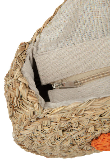 Strandtas Rond Bloem Zeegras Nat/Oranje - Tas - J-Line - livinglovely.nl