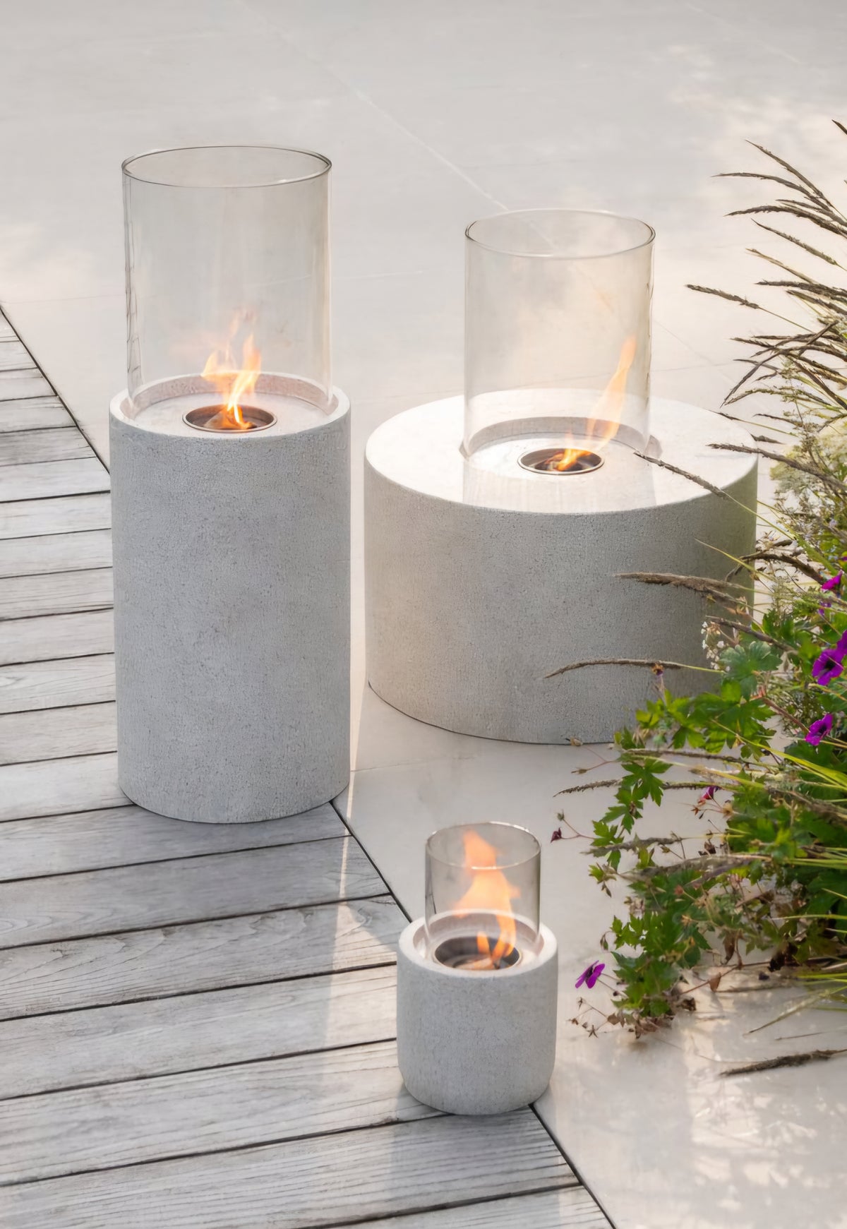 Tafelhaard Bio-Ethanol Rond Grijs Ø41x52cm - Tafelhaard - J-Line - livinglovely.nl