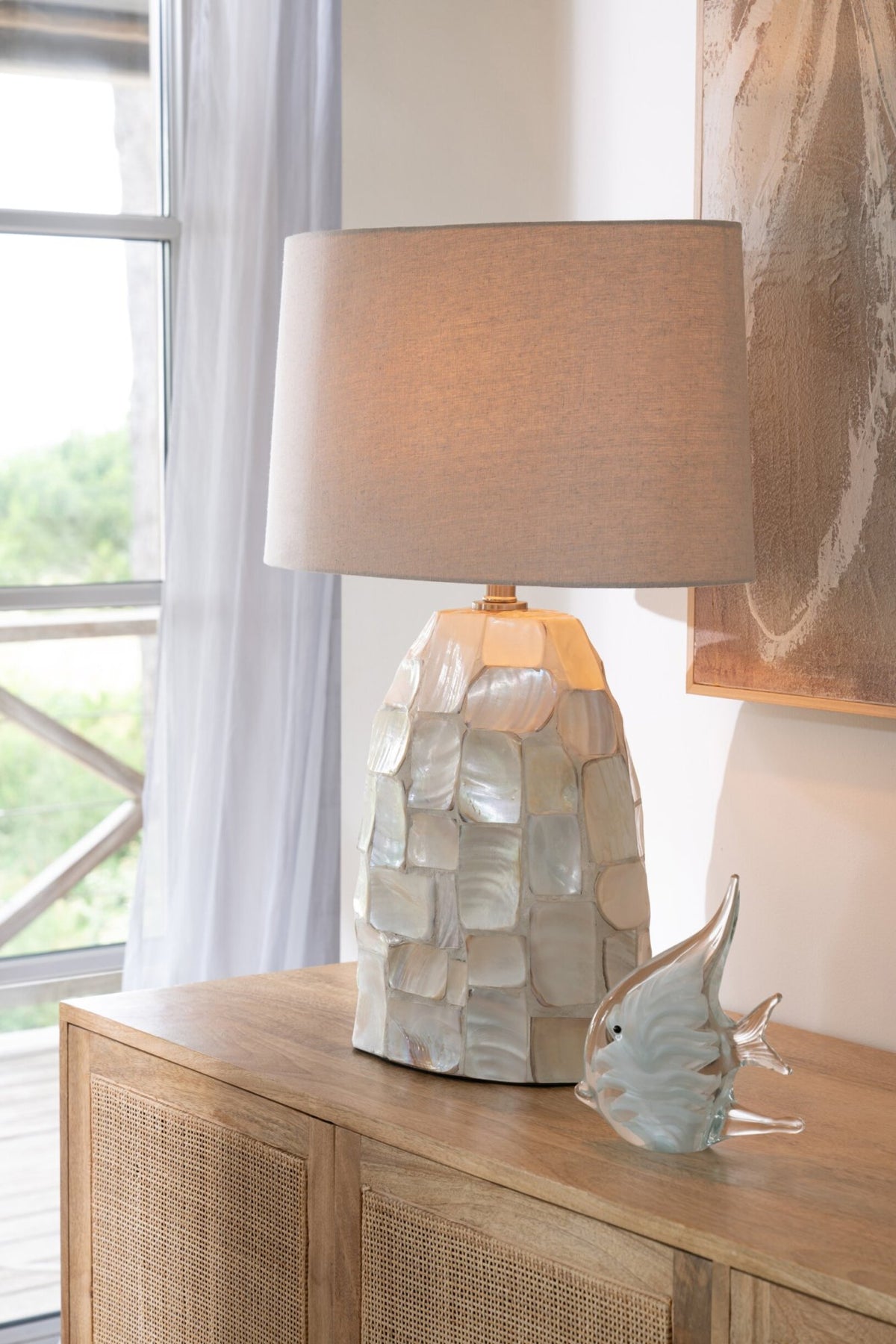 Lampada da tavolo Effetto perla Conchiglia Bianco sporco/Beige chiaro J-Line