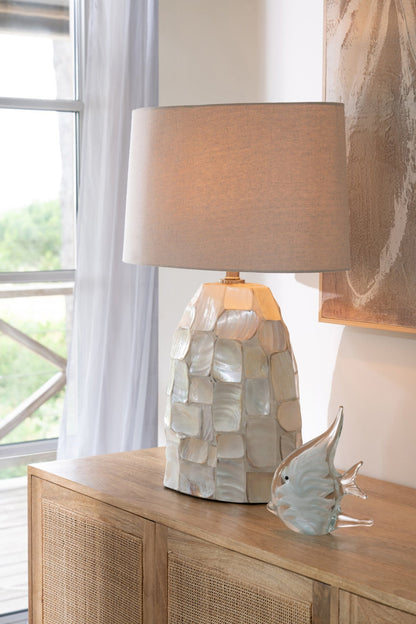 Lampada da tavolo Effetto perla Conchiglia Bianco sporco/Beige chiaro J-Line