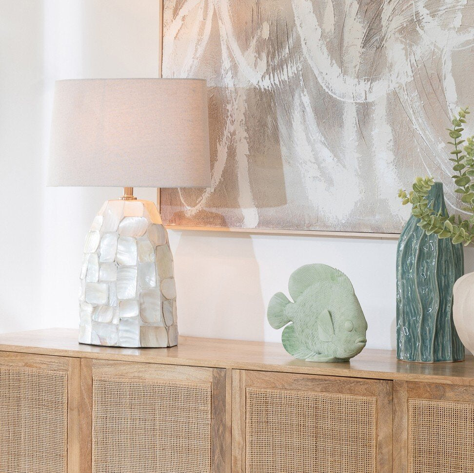 Lampada da tavolo Effetto perla Conchiglia Bianco sporco/Beige chiaro J-Line