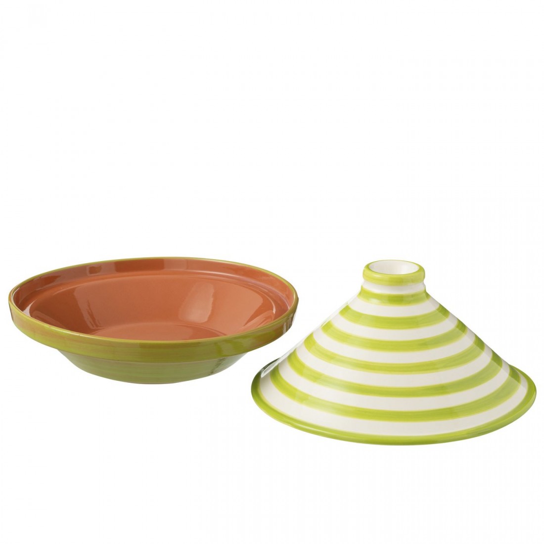 Tagine Granada Stripes Ceramic White/Green - Keukenaccessoire - J-Line - livinglovely.nl