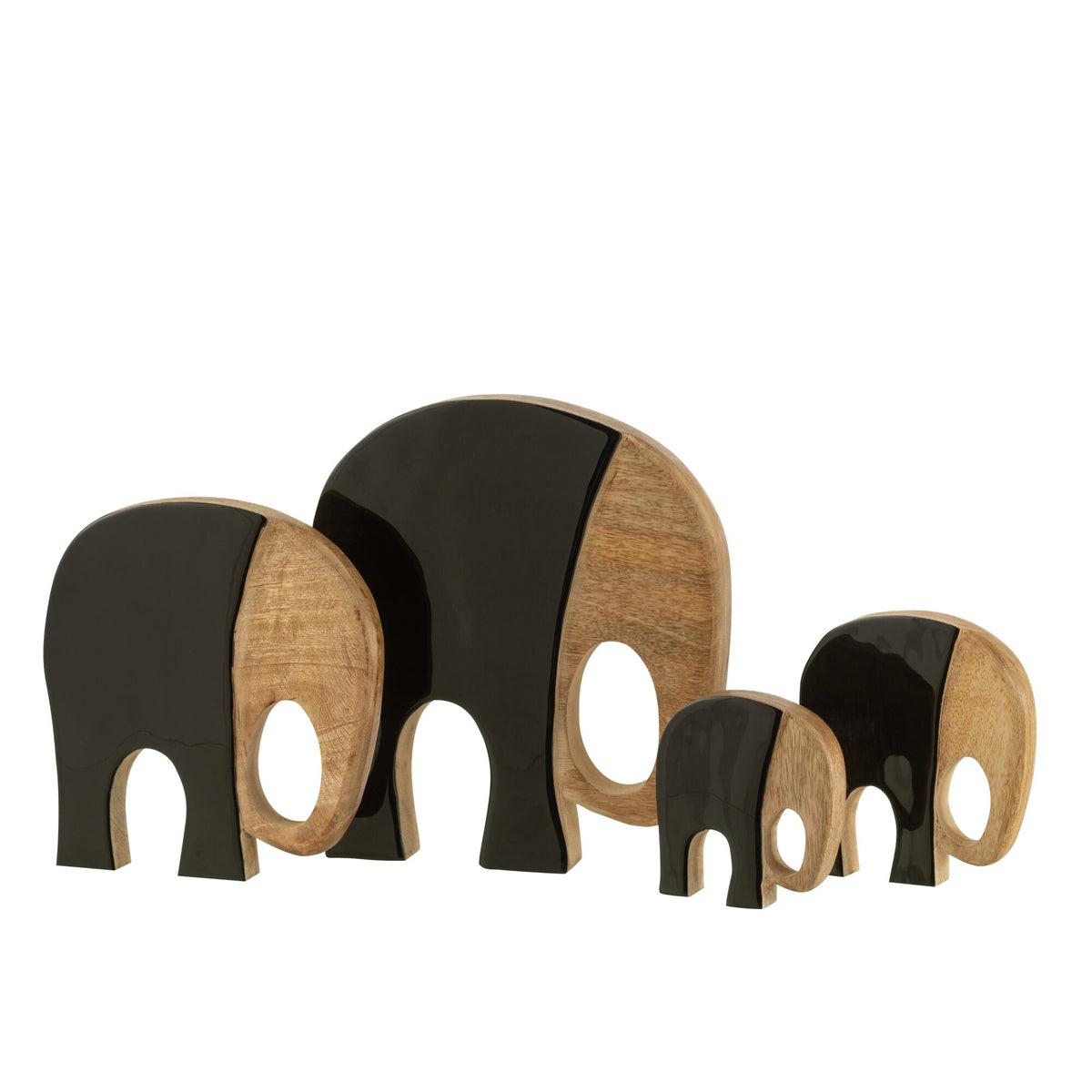 Set di 4 Elefanti in legno di mango Nero/Marrone scuro J-Line