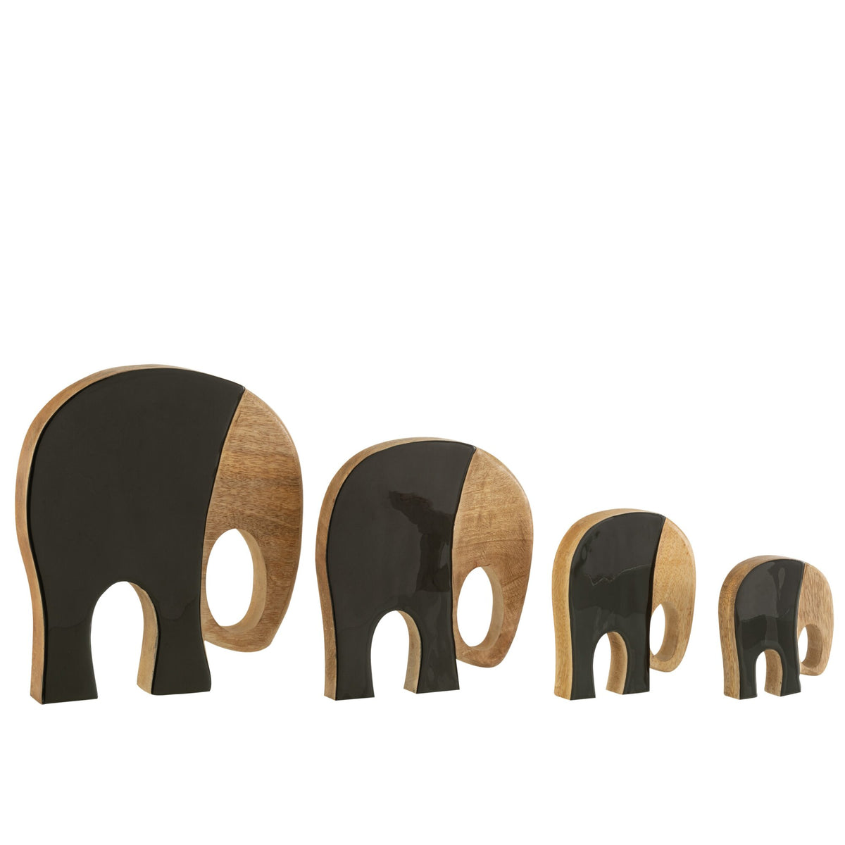 Set di 4 Elefanti in legno di mango Nero/Marrone scuro J-Line