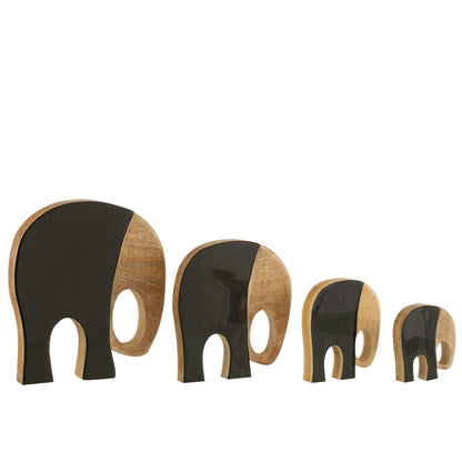 Set di 4 Elefanti in legno di mango Nero/Marrone scuro J-Line