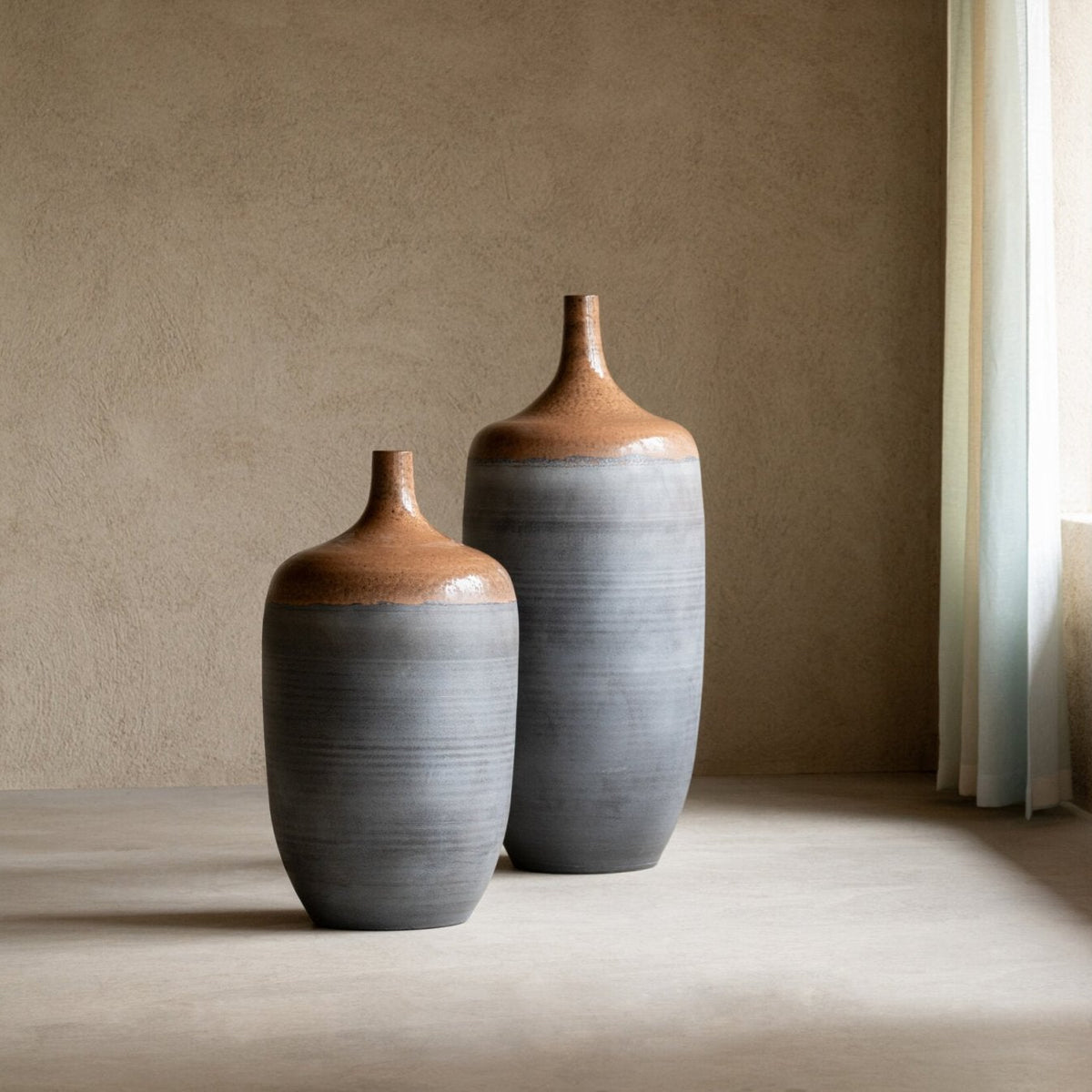 Vaso da terra Bottiglia Ceramica Caramello/Blu Grigio Small J-Line