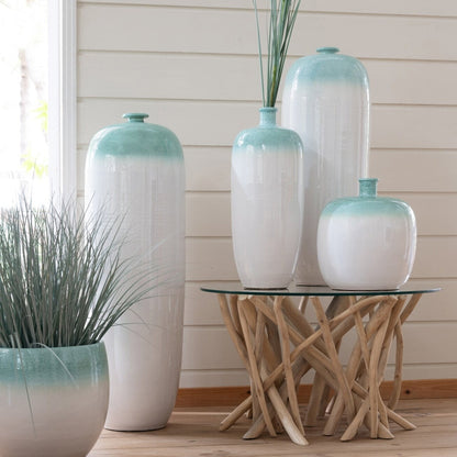 Vaso da terra in ceramica verde menta/bianco, medio, J-Line