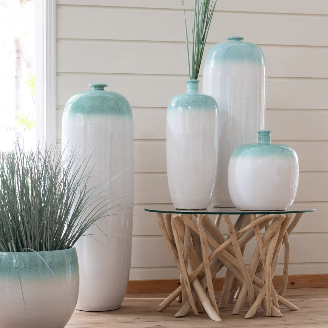 Vaso da terra in ceramica verde menta/bianco Small J-Line