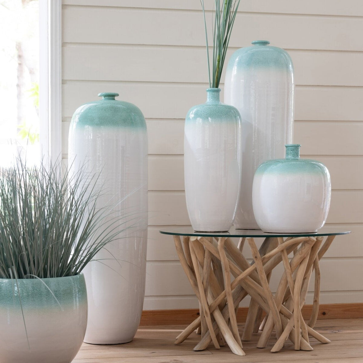 Vaso da terra in ceramica verde menta/bianco Small J-Line