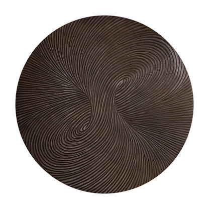 Wandpaneel Wiktor Rond Bruin Ø180cm van PTMD, vooraanzicht van het grote bruine MDF paneel met swirlreliëf