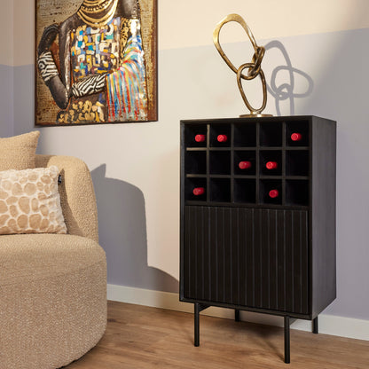 Zwarte wijnkast Madison met metalen frame, 55 cm breed en 90 cm hoog