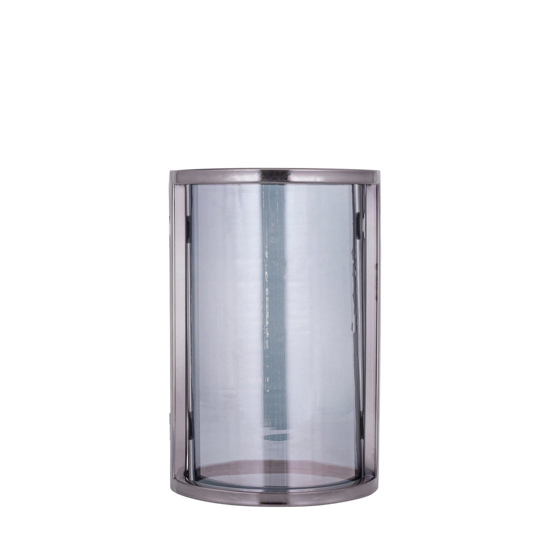 Windlicht Jarie Gunmetal Small van PTMD, klein windlicht met roestvrijstalen frame op witte achtergrond